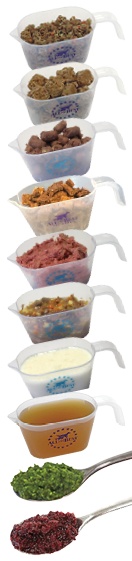 Cups and spoons of healthy dog meal add-ins